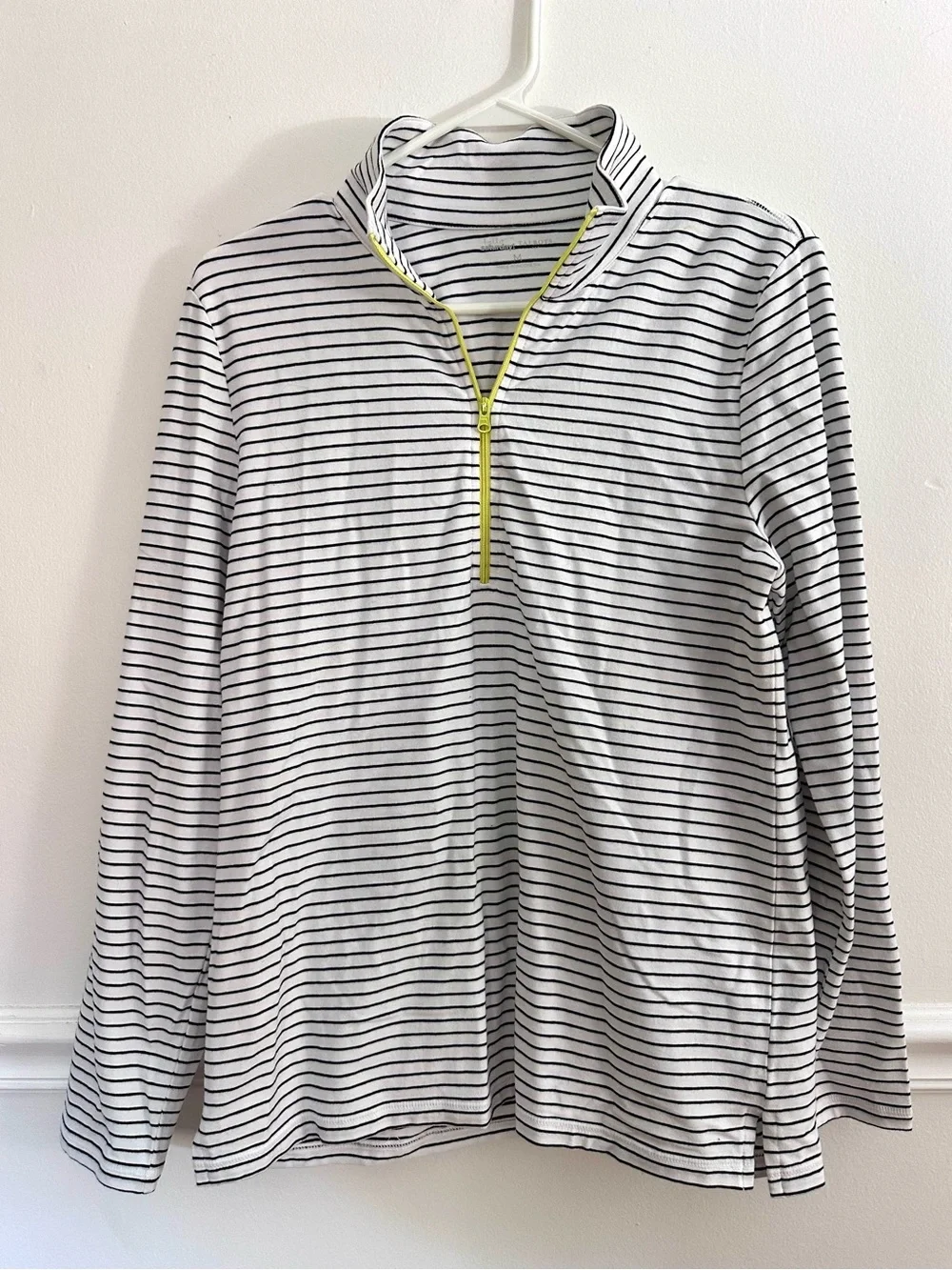 Talbots Hello Saturday M Half Zip Striped Pullover Neon Accent